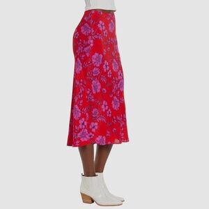 Band Of Gypsies Menton Floral Red Pink Slip Midi Skirt
